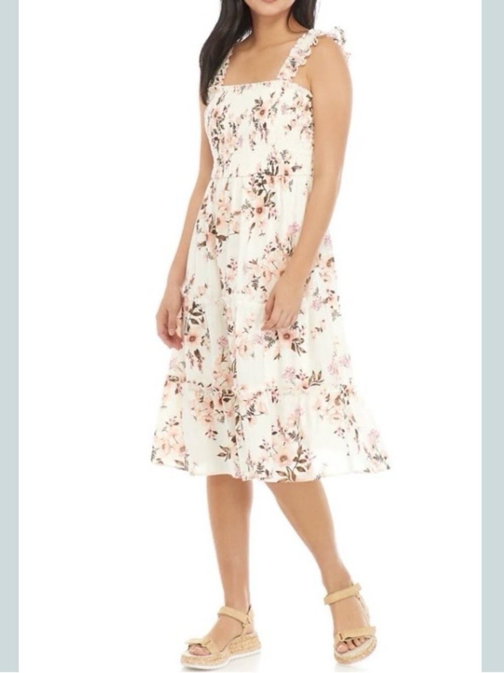As You Wish Juniors’ Floral Smocked Tiered Dress